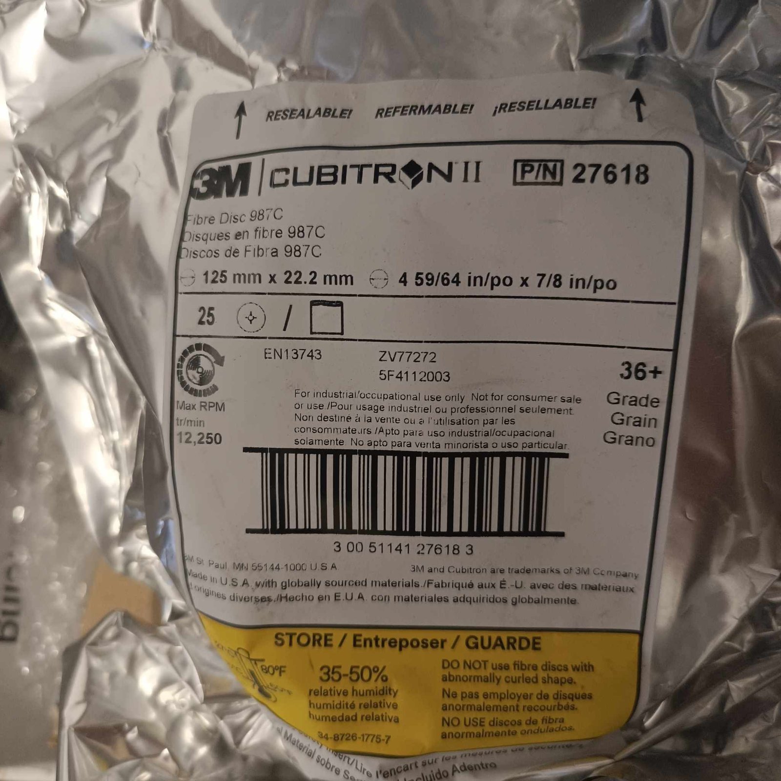 3M 987c  P36+ 180mm DYSK FIBROWY CUBITRON II  DO STALI NIERDZEWNEJ INOX