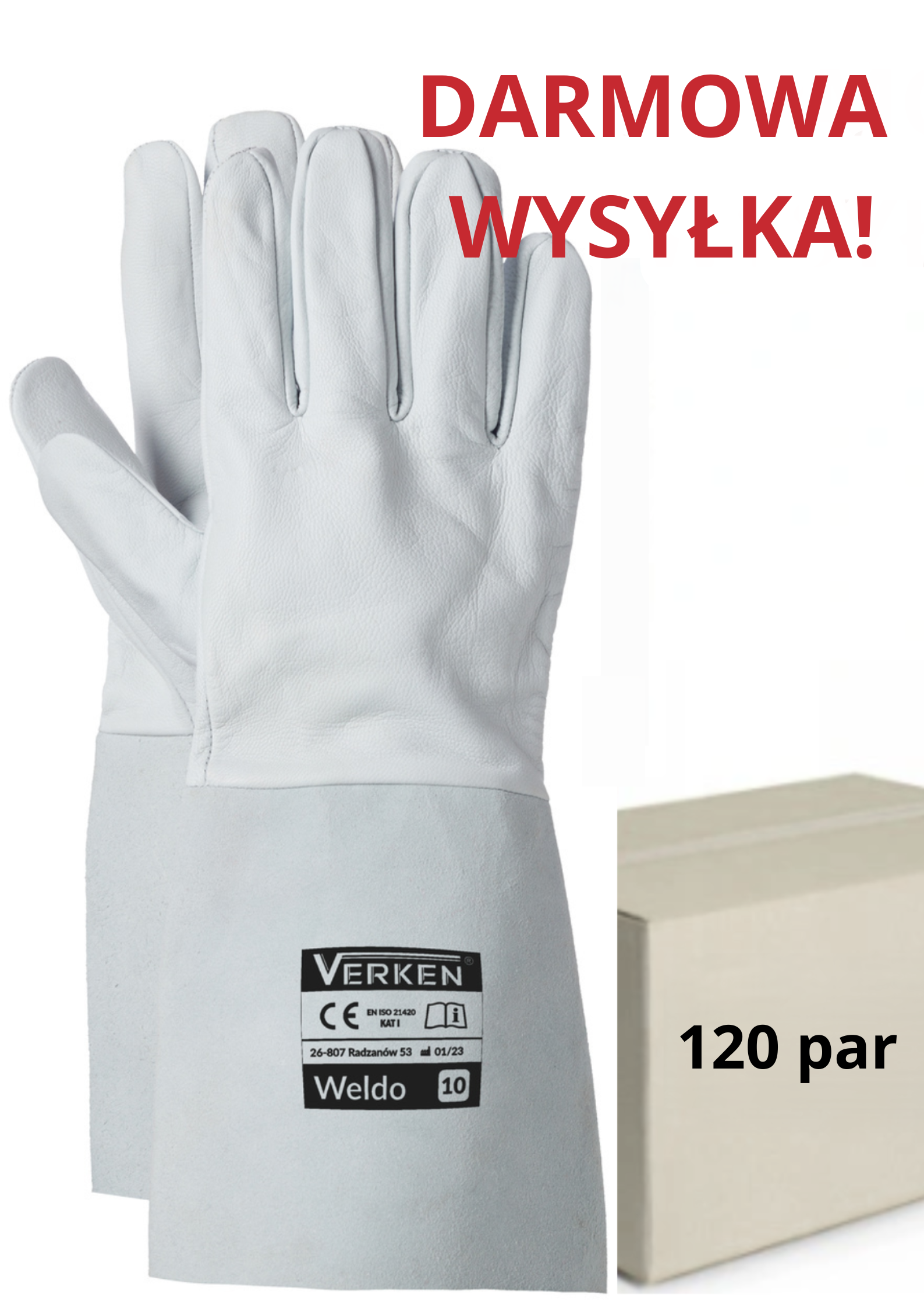 r.10/XL Rękawice spawalnicze  MIĘKKIE kozia skóra TIG MIG Verken Weldo 120par