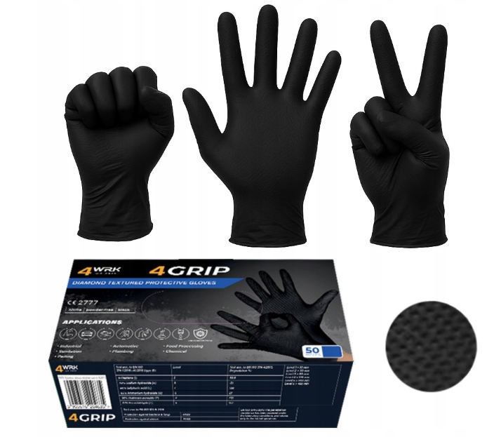r.9/L RĘKAWICZKI NITRYLOWE  MOCNY CHWYT WARSZTATOWE 4GRIP