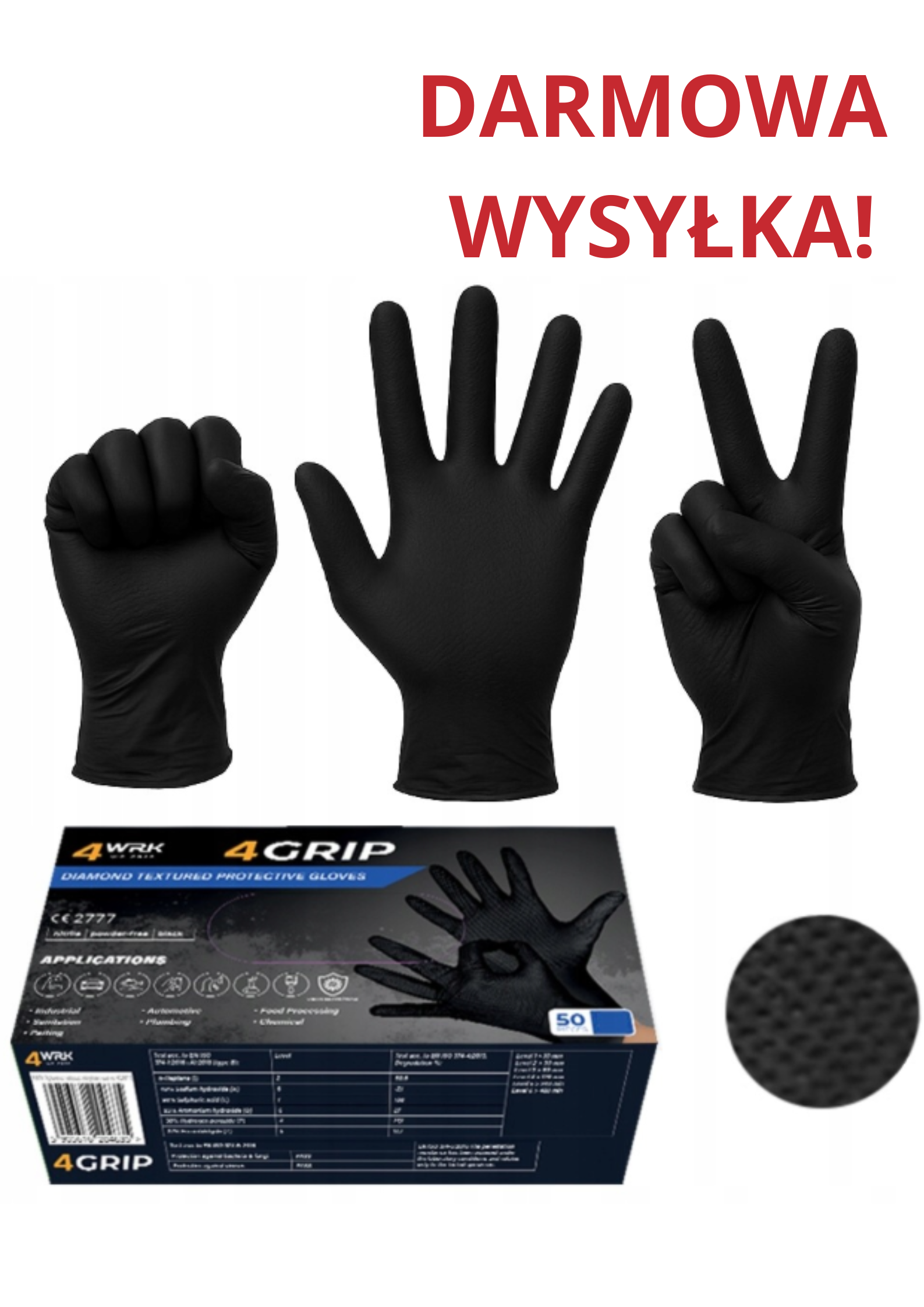 r.9/L RĘKAWICZKI NITRYLOWE  MOCNY CHWYT WARSZTATOWE 4GRIP
