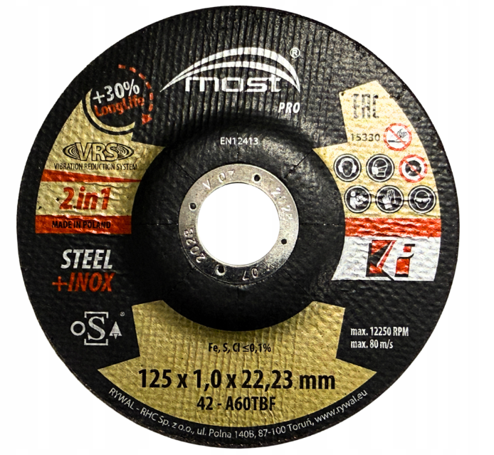 Tarcza do cięcia stali Most  Pro 125x1,0x22,23