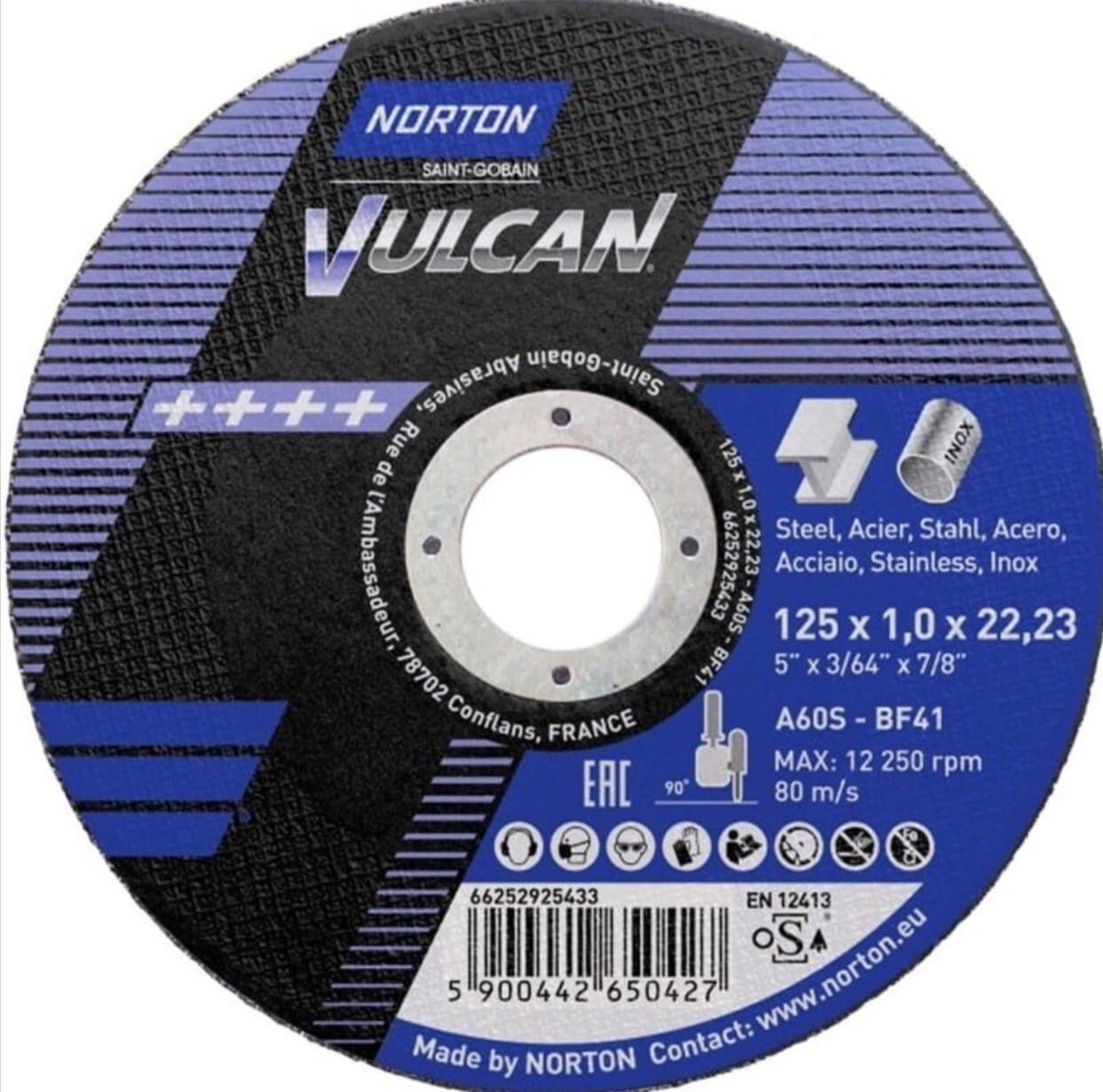 100xTARCZA DO CIĘCIA METALU  125mm x1,0 NORTON VULCAN STAL INOX